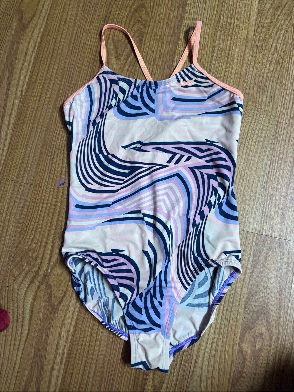 Nike Sz Medium Girls' Pink & Navy Swirl One-Piece Swimsuit